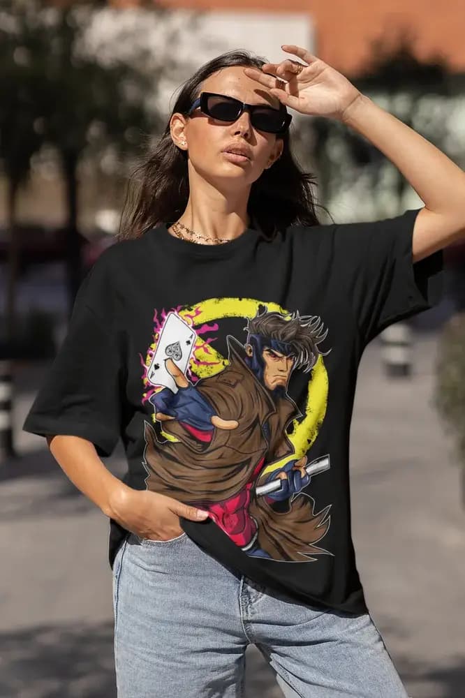Gambit Card Trick T-Shirt x-men pour hommes, chemise unisexe grise, toutes tailles