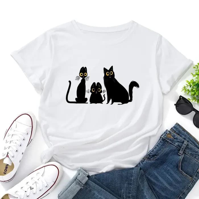T-shirt graphique chat noir pour femme