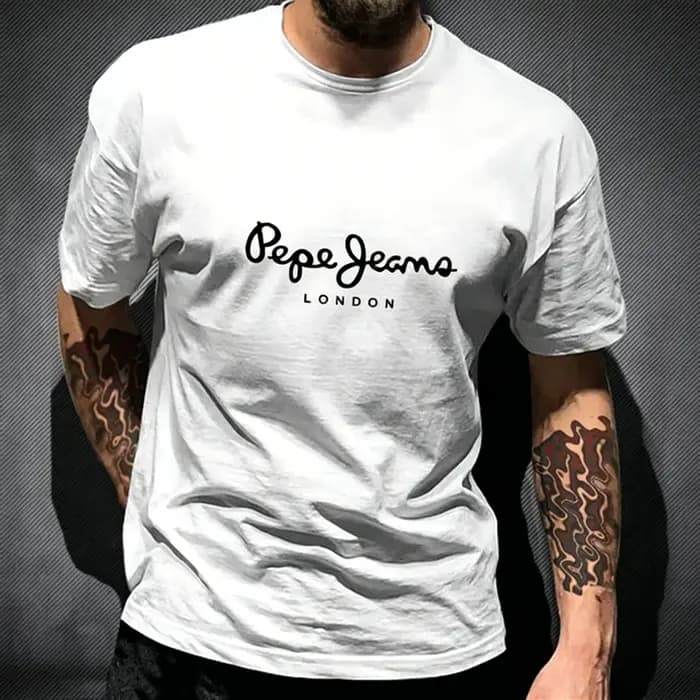 T-shirt graphique Pepe Jeans London pour homme, noir, décontracté, col rond, manches courtes, street
