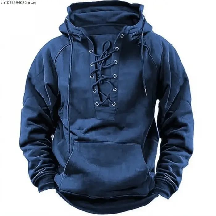 Hommes cordon sweat Vintage à lacets à capuche pulls amples chemises automne hiver à manches longues à capuche Fitness vêtements de sport