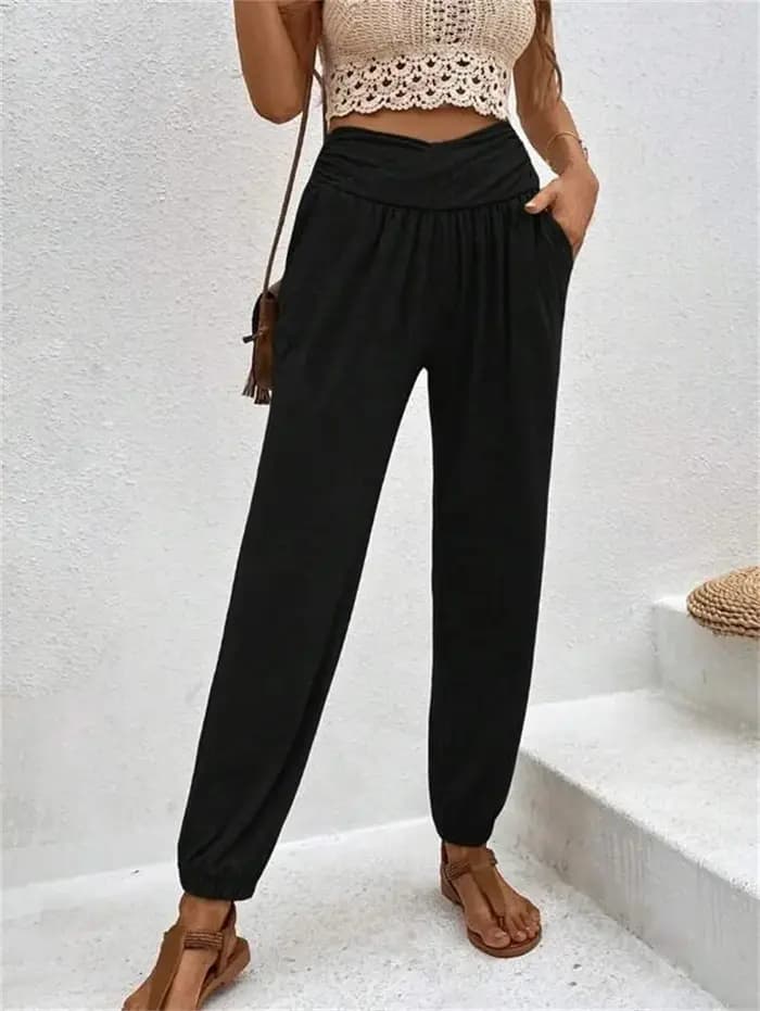 Nouveau Vêtements européens américains pantalons de maison avec tempérament décontracté poches amples taille haute Leggings pantalon pour les femmes