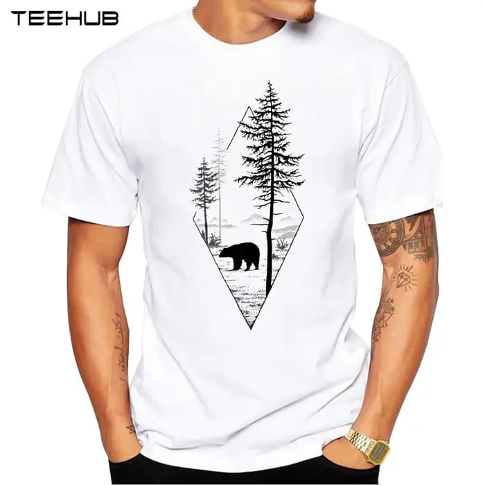 2023 forêt ours hommes T-Shirt à manches courtes décontracté