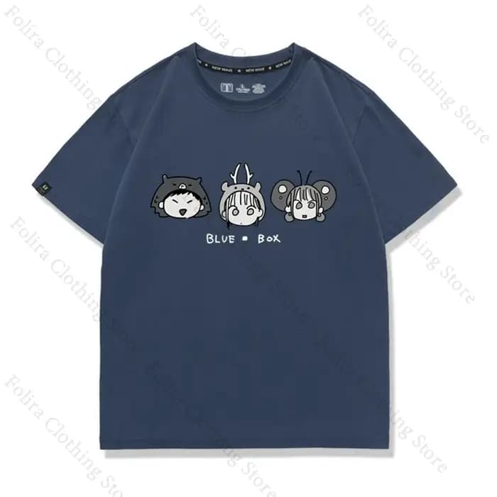 Anime bleu boîte série imprimé T-shirt Kawaii été hauts à manches courtes