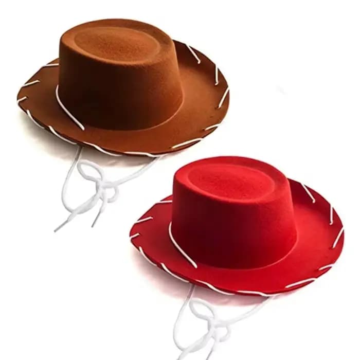 Chapeau de cowboy en feutre marron-rouge pour enfants