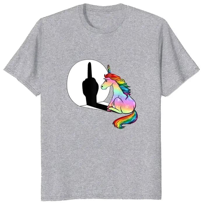 T-shirt Unisexe Licorne Doigt d'honneur Fxk Streetwear Anime Vêtements Esthétiques Quatre Saisons Grandes Tailles