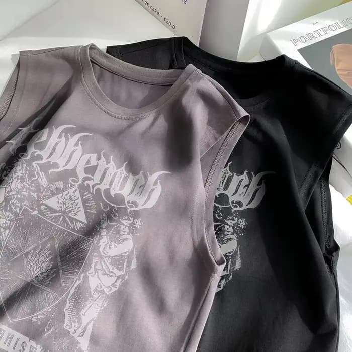 T-shirts rétro Hip-hop imprimés sans manches à col rond pour hommes et femmes