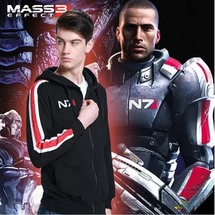 Mass Effect sweat à capuche hommes noir Anime fermeture éclair