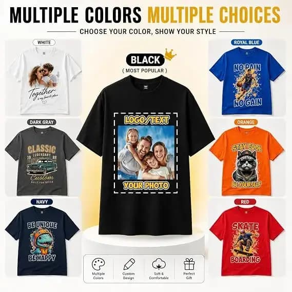 T-shirts personnalisés pour hommes et femmes, T-shirt en coton doux personnalisé avec photo, logo et texte, créez votre propre t-shirt, tee-shirt personnalisé