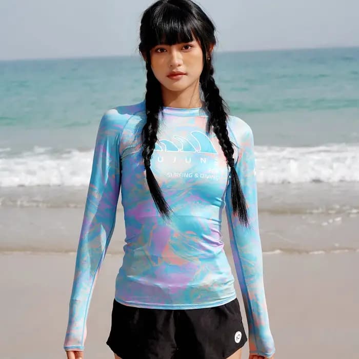 Nu-juin chemises de surf à manches longues femmes UPF50 + maillot de bain anti-éruption respirant coupe ajustée séchage