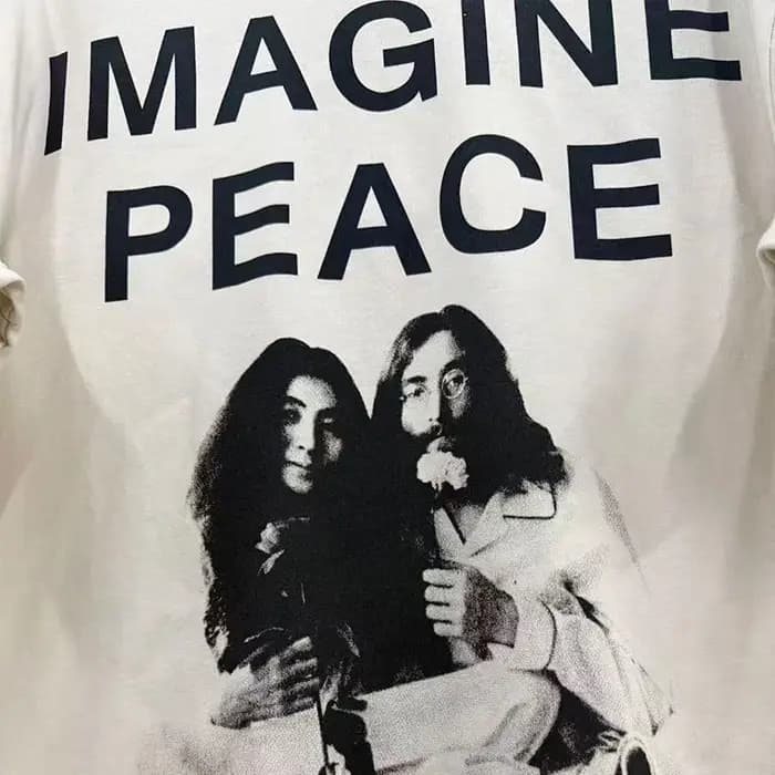 T-shirt décontracté d'été blanc ciment surdimensionné en coton pour hommes, femmes et unisexe, avec impression de slogan Saint IMAGINE PEACE