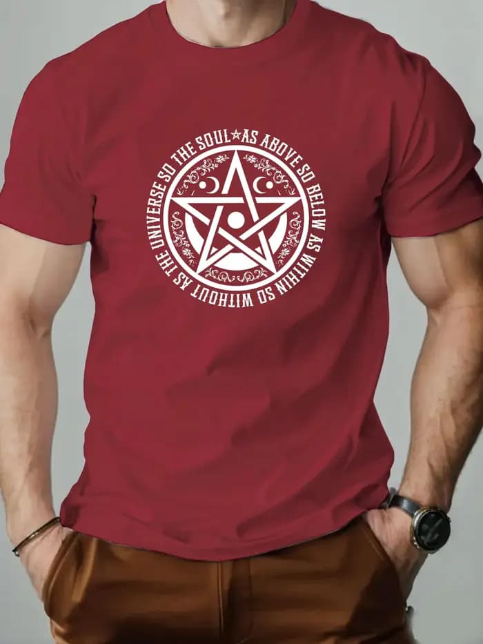 Hommes T-Shirt 100% coton pentagramme drôle graphique imprimé Streetwear col rond
