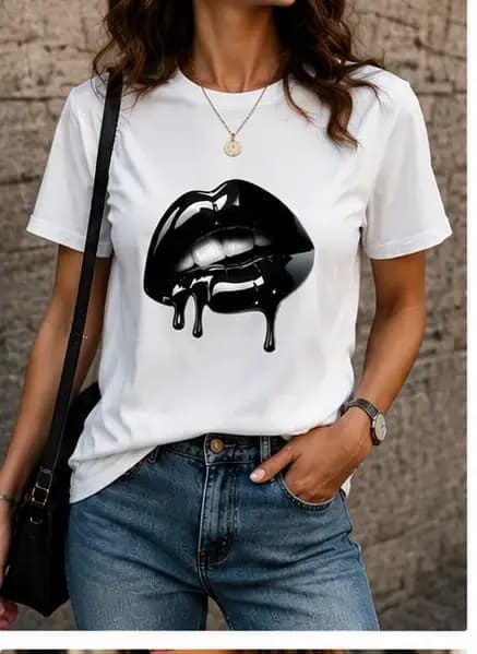 T-shirt surdimensionné pour femmes avec imprimé lèvres brillantes