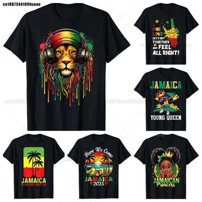 Rasta Reggae One Love Jamaica Rétro Vintage Sport Drapeau Jamaïcain T-shirts Graphique Coton Streetwear Manches Courtes Cadeaux D'anniversaire
