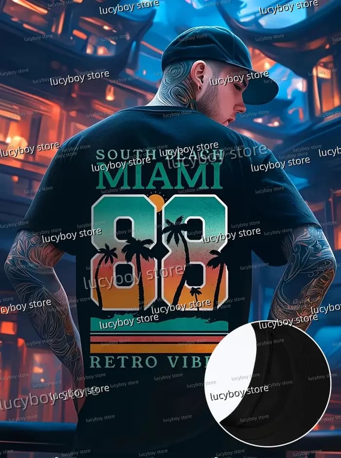 2025 nouveaux hommes MIAMI 88 imprimer Style américain T-Shirt homme à manches courtes col rond sport