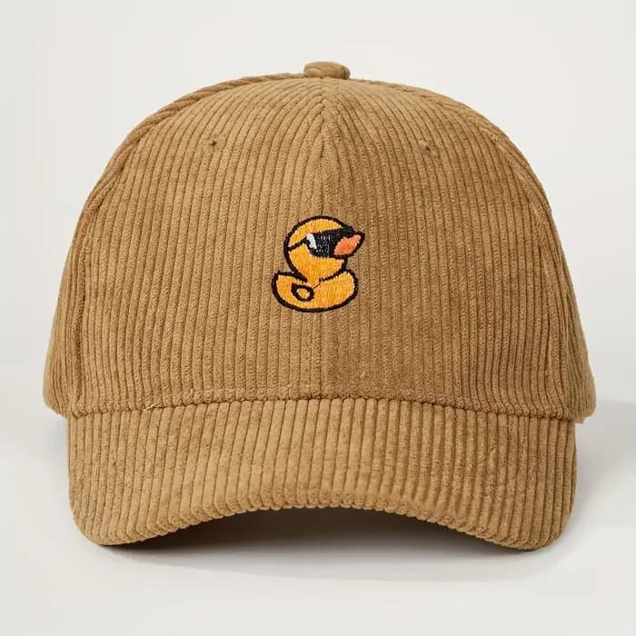 Casquette de baseball en velours côtelé jaune mignon avec broderie de canard