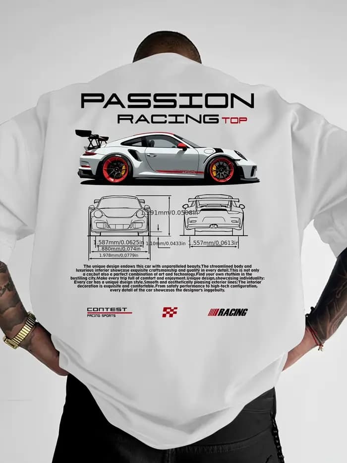 T-shirt d'été pour homme avec imprimé motif Racing haut de gamme, 100% coton respirant, col rond, st