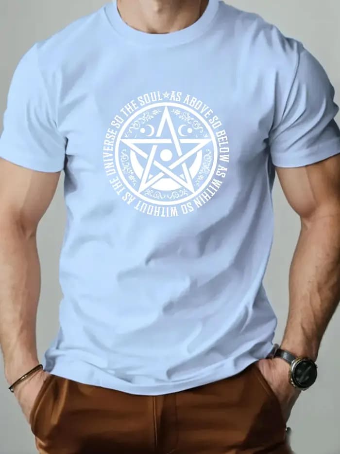 Hommes T-Shirt 100% coton pentagramme drôle graphique imprimé Streetwear col rond