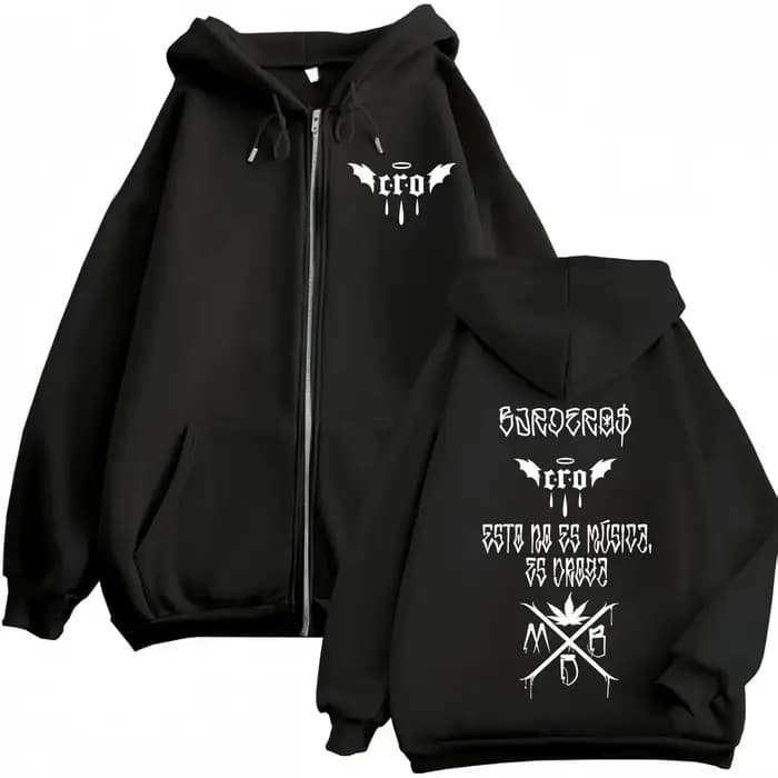 Rappeur C.R.O Double face imprimé sweat à capuche avec fermeture éclair mode Hip Hop sweat-shirts à manches longues hommes femmes vêtements décontracté pulls amples