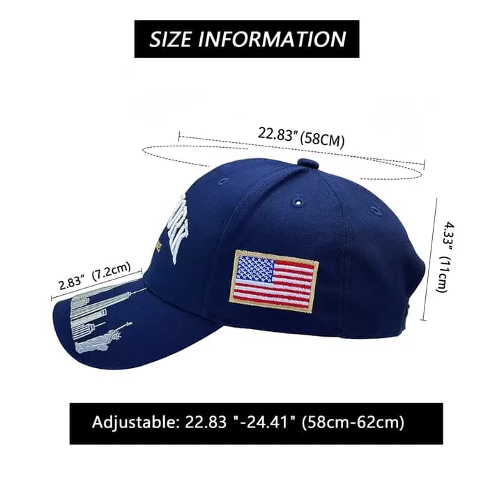 Casquette de baseball brodée New York, chapeau bleu marine avec la skyline de la ville, cadeau NYC, Empire State, Statue de la Liberté, en coton sergé.