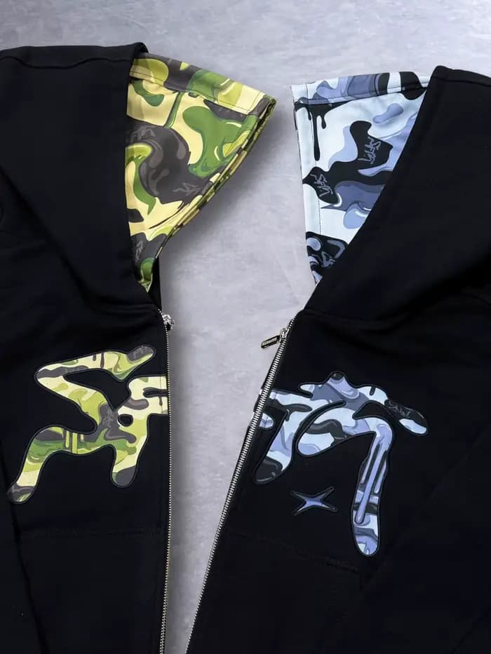 Sweat à capuche zippé imprimé camouflage obsidienne Y2K rétro