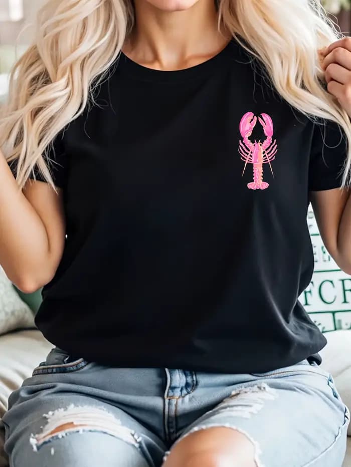 Femmes 100% coton homard citron tranche graphique T-Shirt à manches courtes haut d'été