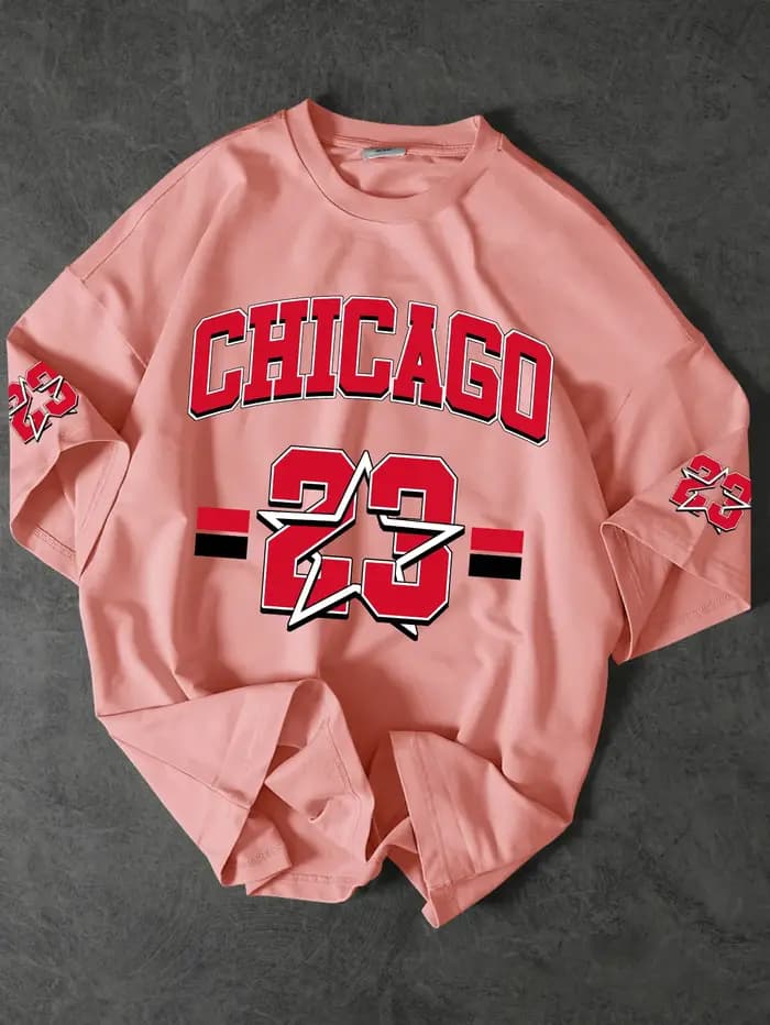 T-shirt Chicago 23 pour hommes, streetwear à col ras du cou, manches courtes, imprimé numéros et étoiles, en polyester, décontracté, S-XXL