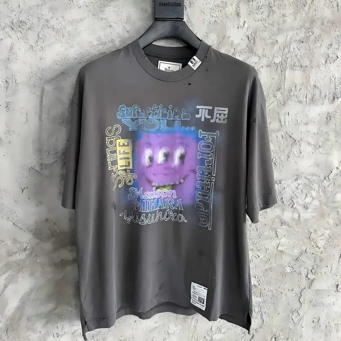 T-shirt vintage pour homme, délavé et vieilli, imprimé graffiti smiley, coupe ample, style streetwear américain, haut décontracté
