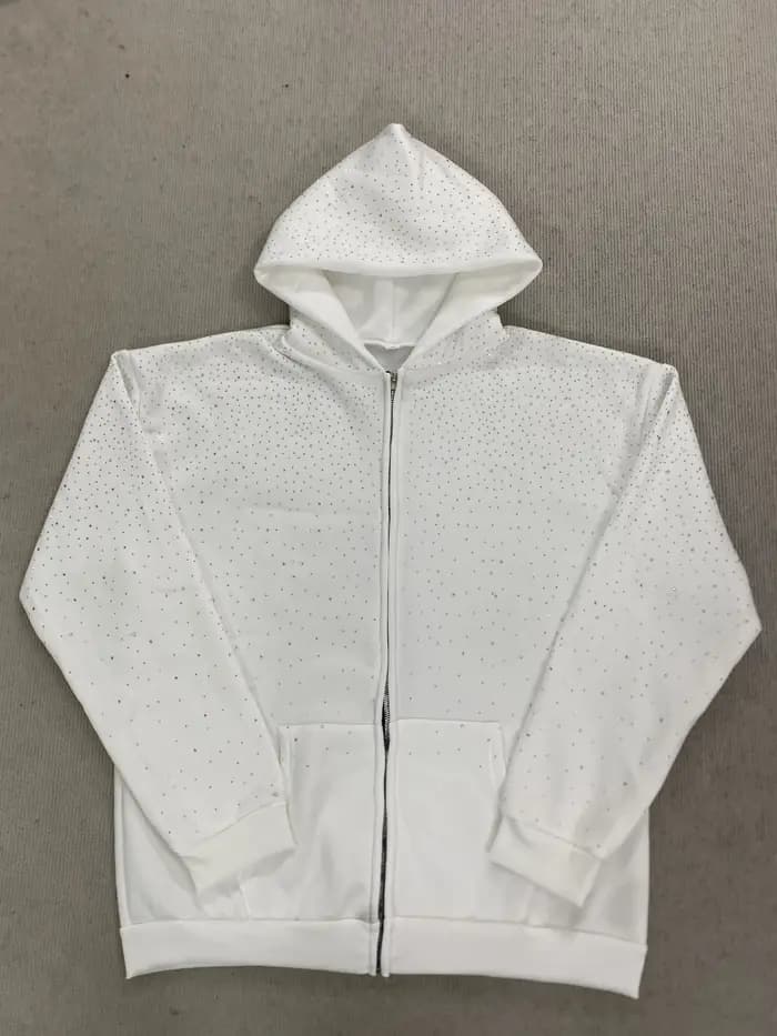 Sweat à capuche gothique tendance INS orné de strass, couleur unie, coupe ample, unisexe, pour automne-hiver 2026, idéal pour le quotidien et les déplacements