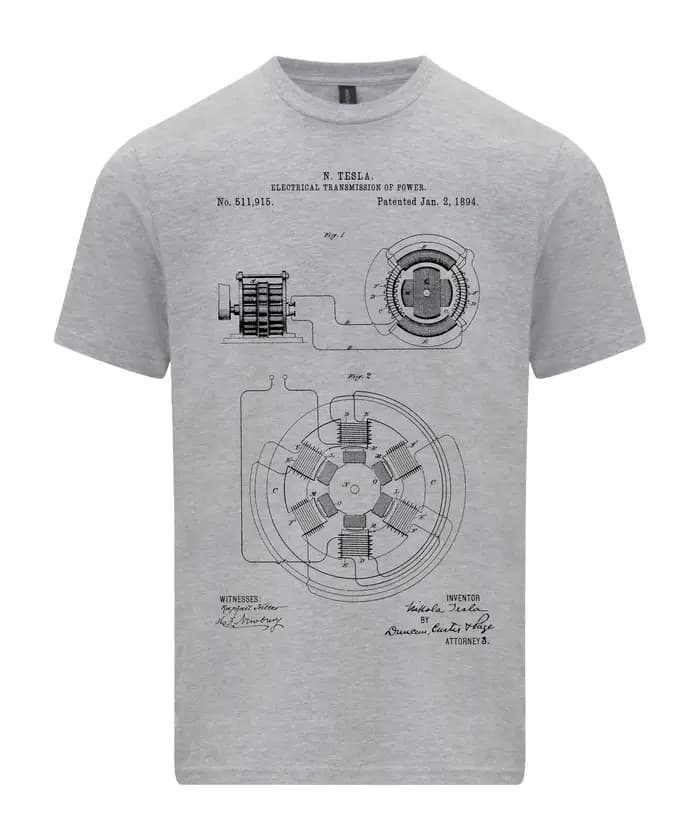 Nicola Tesla Transmission électrique brevet Art plan T-Shirt graphique t-shirts rétro Streetwear cou