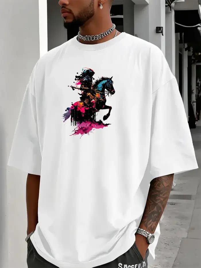 T-shirt décontracté d'été pour homme à manches courtes avec motif chevalier et hache, col rond, coup