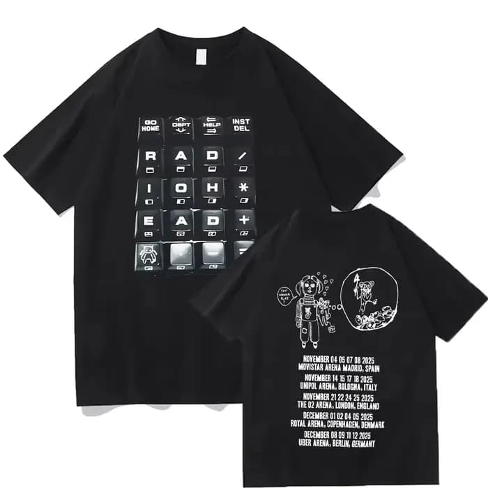 T-shirt Radiohead 2025 Black Tour, T-shirt de groupe rock tendance, T-shirt pour homme et femme, hau