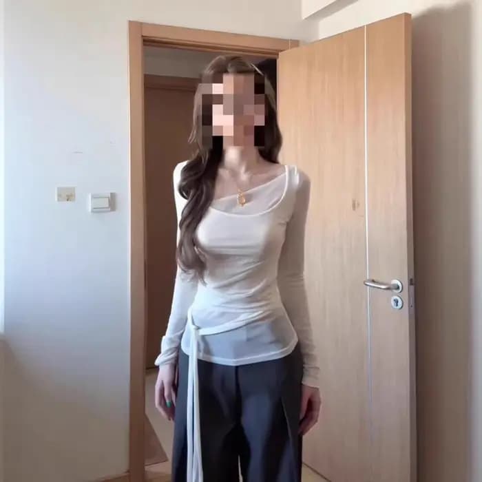 Nouveau design 2025 – T-shirt blanc à manches longues pour femme