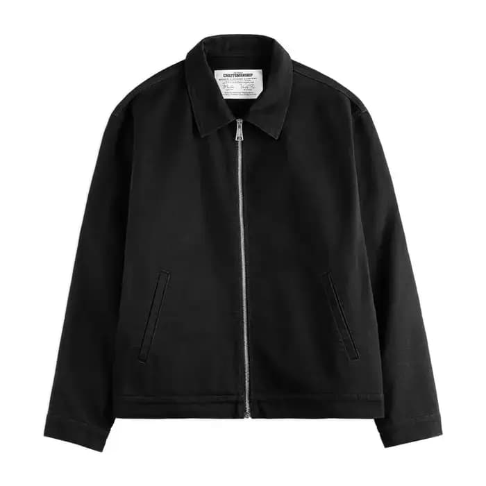 Maden Veste IKE vintage pour homme en coton noir épais avec fermeture éclair complète et col de manteau décontracté pour l'extérieur pour le printemps et l'automne