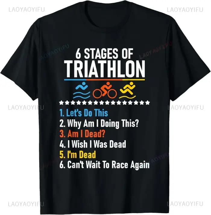 6 étapes de Triathlon-athlète course natation cyclisme T-Shirt imprimé sur demande Streetwear