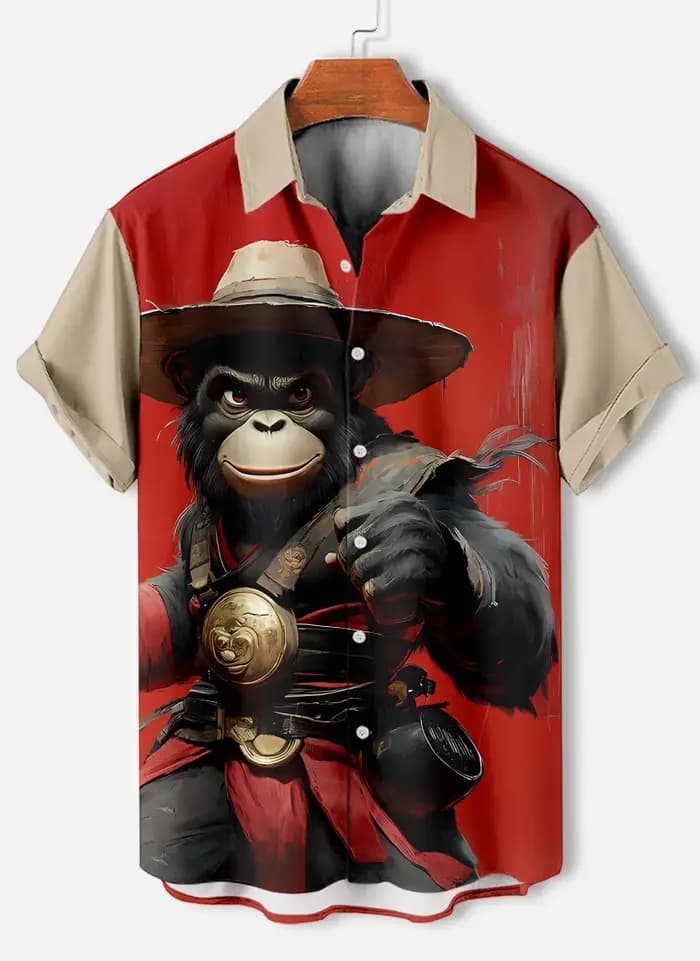 Chemises d'été amusantes à imprimé animal singe 3D pour hommes, chemise décontractée vintage streetwear à manches courtes, vêtements pour homme