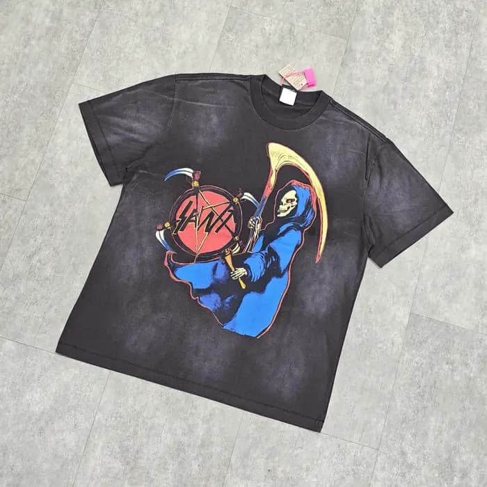 Yao mode Saint de Michael 25SS Vintage décontracté ample rétro graphiques imprimé t-shirt couverture en coton