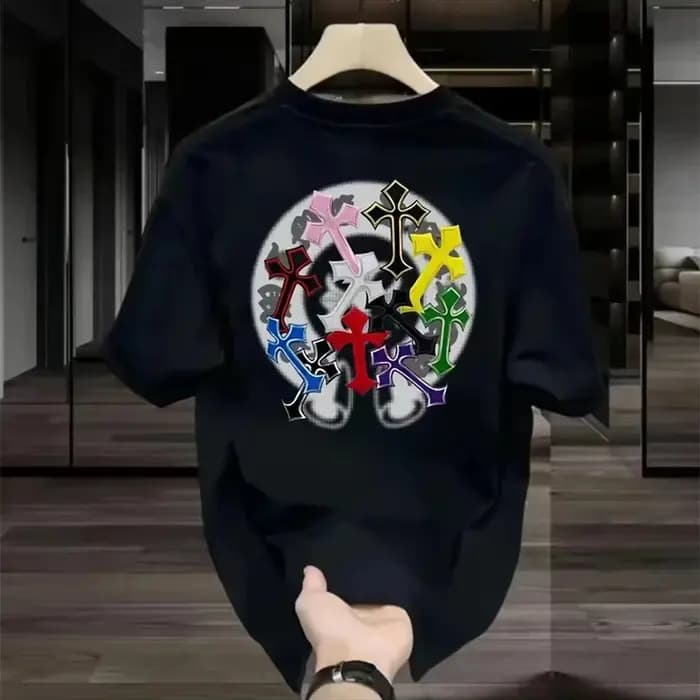 T-shirt col rond à manches courtes imprimé classique 100 % coton pour homme et femme, nouvelle colle