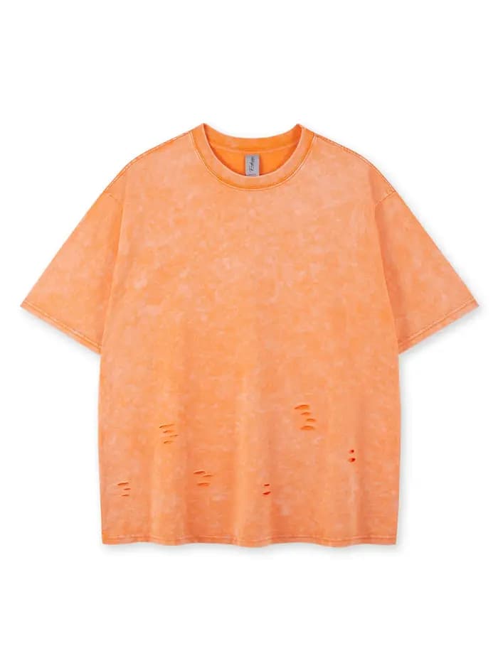 Ensemble t-shirt délavé de couleur unie, tendance, déchiré de rue, manches courtes, Short classique en coton multicolore, costume de sport ample, 2025