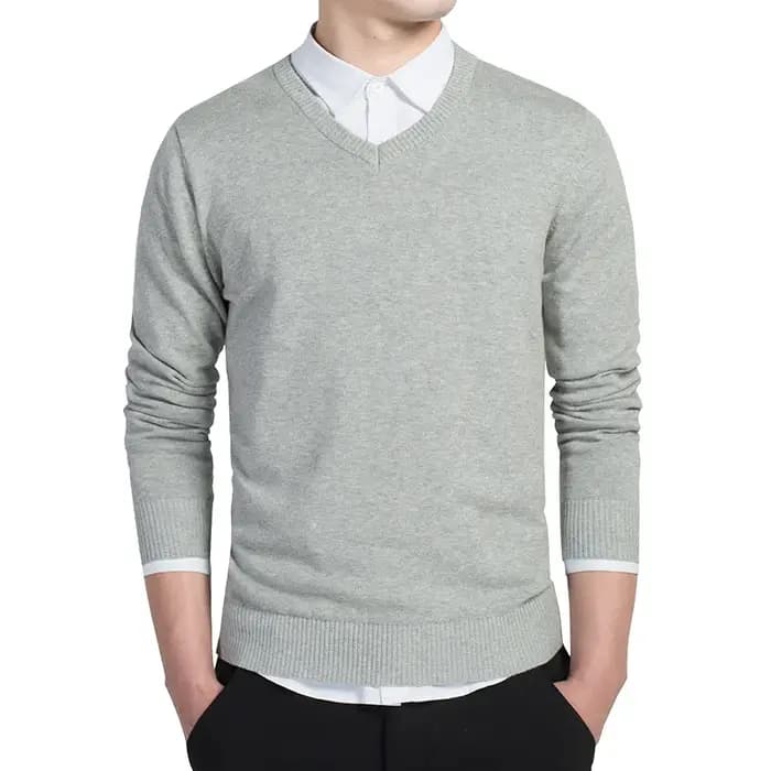 Pull Homme 2026 Automne Décontracté Col V Uni en Coton Tricoté Marque Vêtements Coupe Slim Pulls Masculins