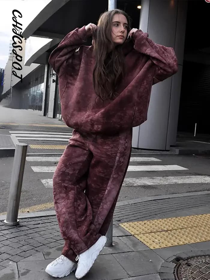 Tie-dye pull à capuche pantalon costumes femmes décontracté à manches longues coupe ample sweats à capuche taille haute Joggers mode dames tenues nouveau