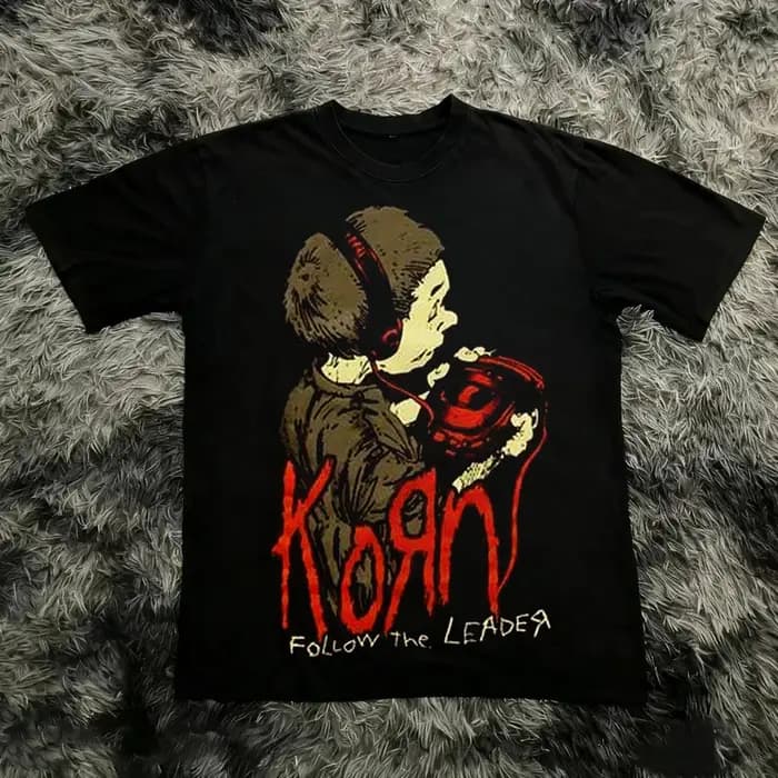 Korn Follow The Leader T-shirt en coton imprimé double face Metal Band Tee pour hommes et femmes