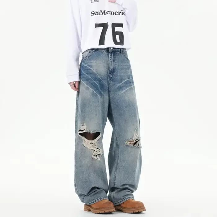 2025 Ropa Y2K Streetwear lavé bleu Baggy déchiré nouveau jean pantalon pour femmes vêtements coréen décontracté été