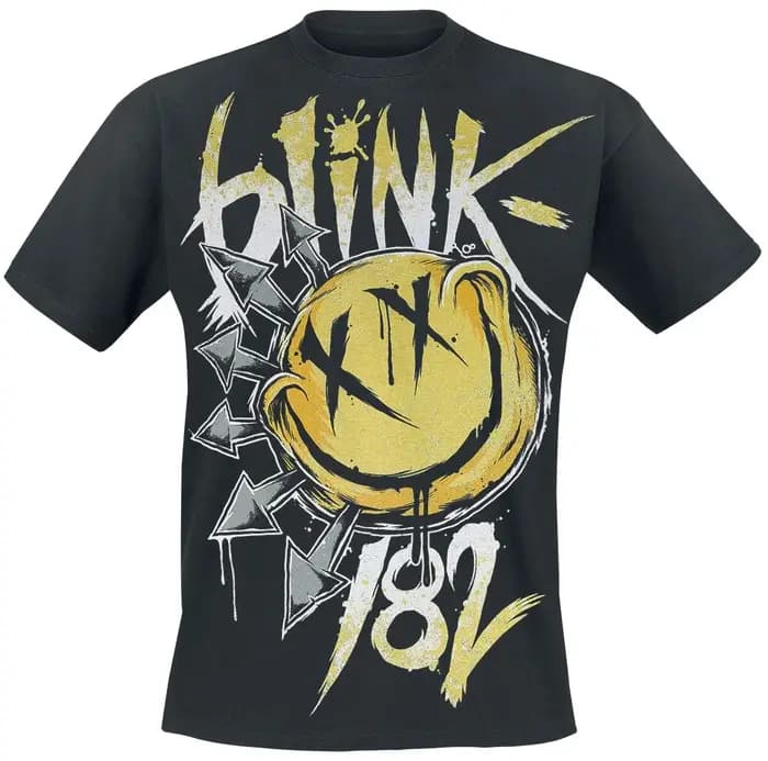 Blink-182 X Eyes Smiley 182 T-shirt en coton imprimé Pop Punk Streetwear unisexe col rond à manches