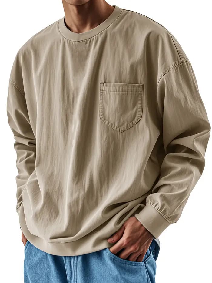 Respzed At-T-shirt à manches longues pour homme avec poche poitrine