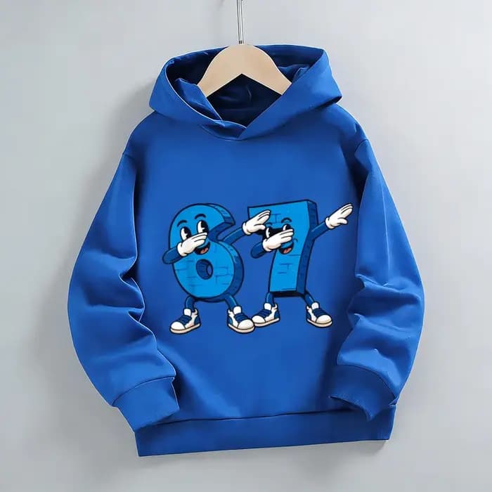 Sweat à capuche gris avec imprimé anthropomorphe numéro 67 pour garçons et filles | Haut à capuche