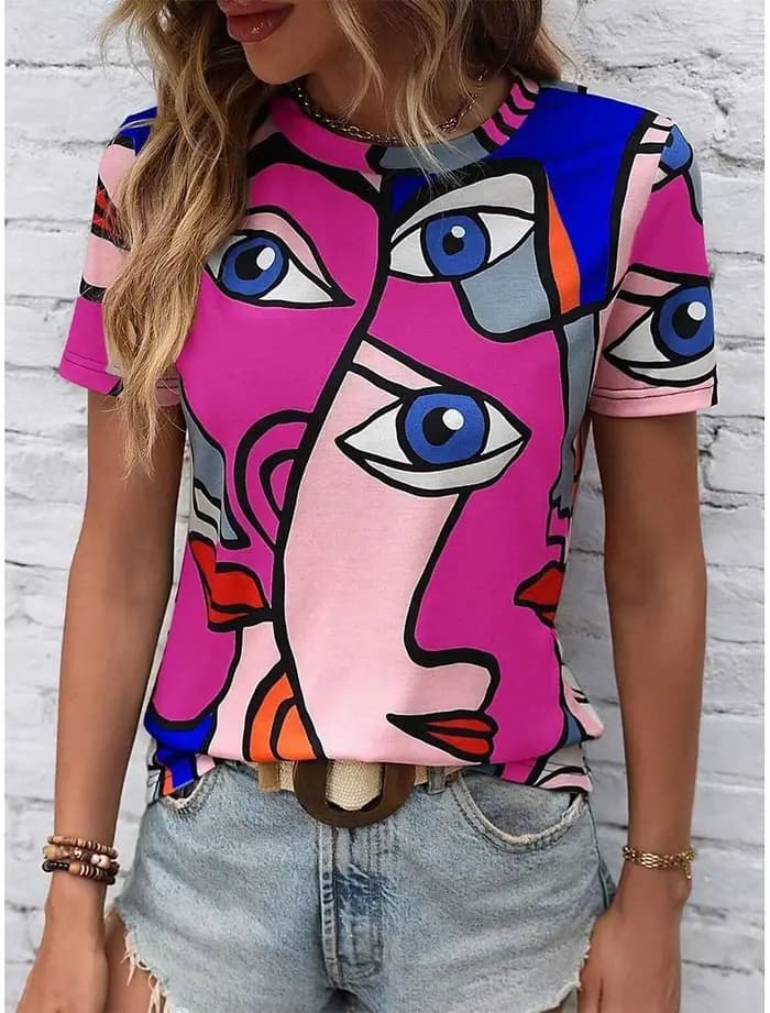 T-shirts d'été à manches courtes et col rond pour femmes