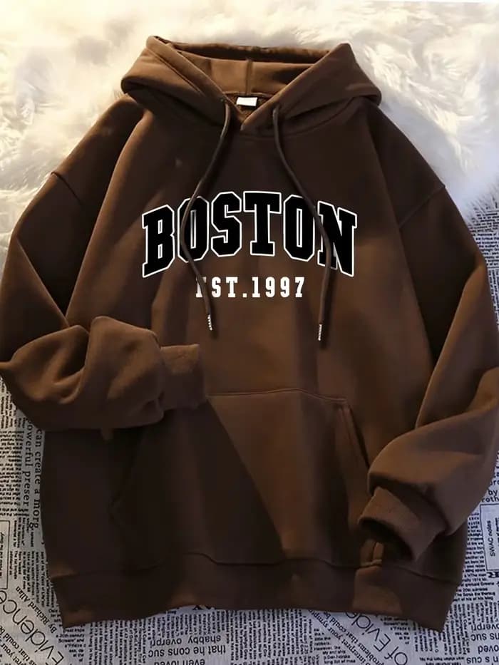 Sweat-shirt à capuche automne-hiver, imprimé BOSTON, tendance streetwear décontracté hip-hop, vêteme
