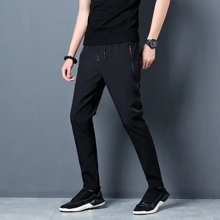 Pantalon décontracté homme Stretch coupe ajustée taille élastique survêtement coréen classique bleu noir gris