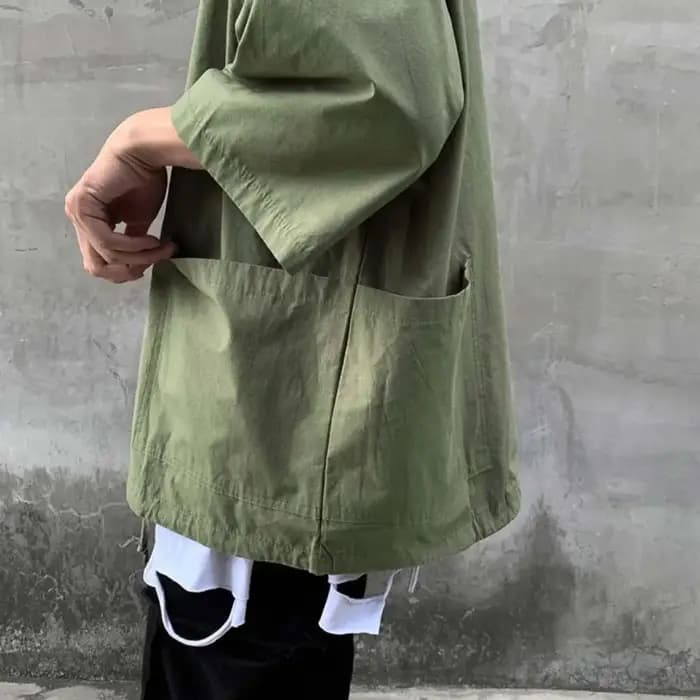 Techwear-T-Shirt à Capuche pour Homme, Pull Vintage, Multi-Poches, Cargo, à Manches Mi-Courtes, Veste