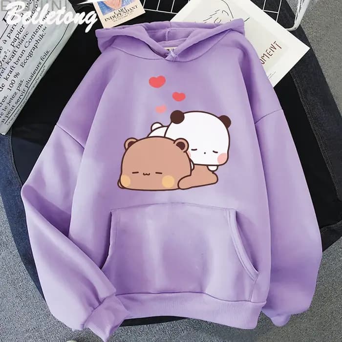 Panda Bear Bubu Dudu Sweat à capuche de dessin animé sommeil mignon imprimé vêtements pour adolescents sweat-shirt ample printemps pulls poche femme décontracté
